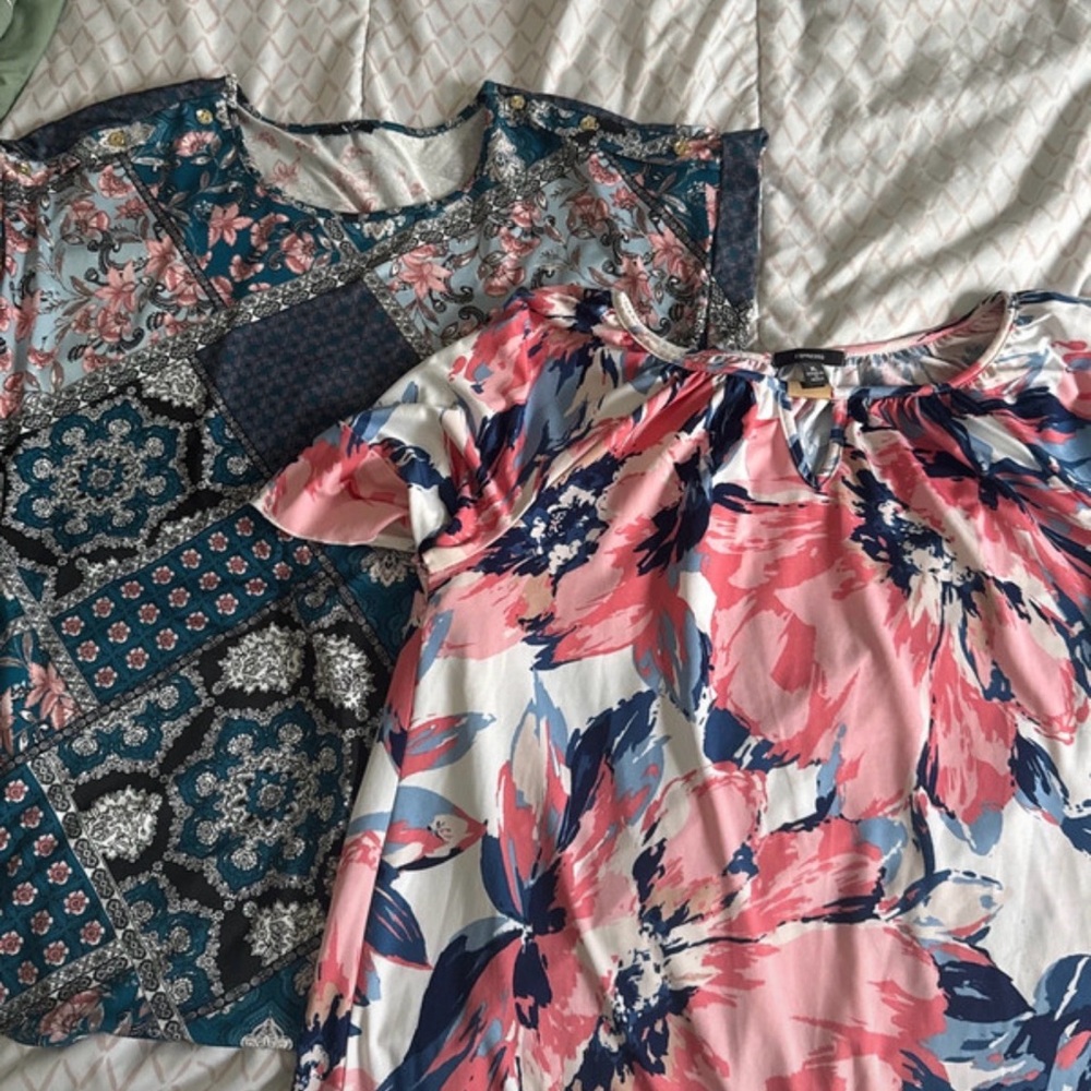 AUW Teal Paisley Floral Tank with Pink Accents